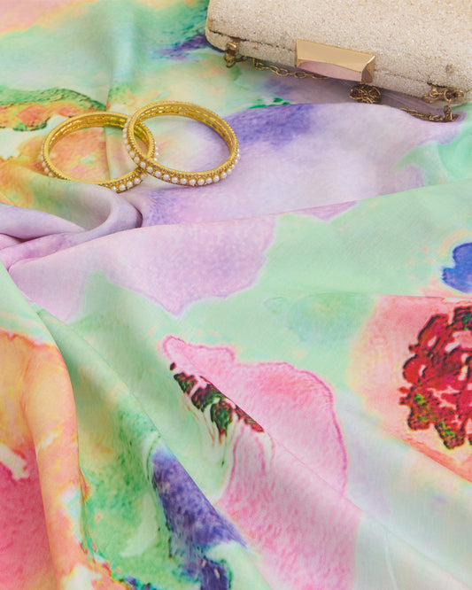 Multicolor Nokia Silk Digital Printed Fabric