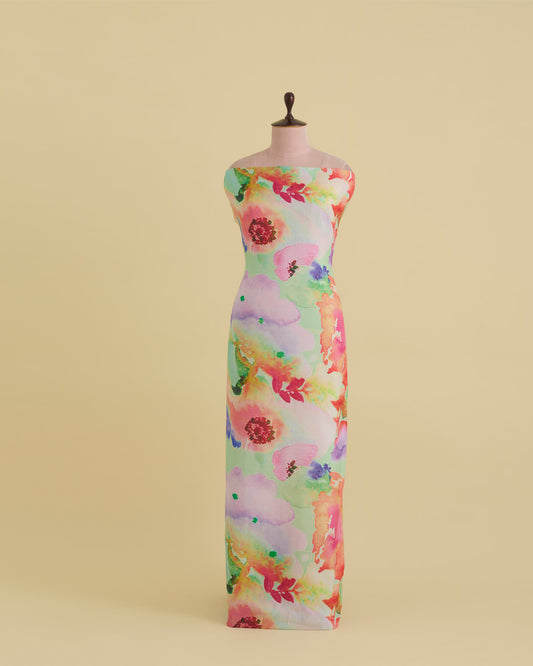 Multicolor Nokia Silk Digital Printed Fabric