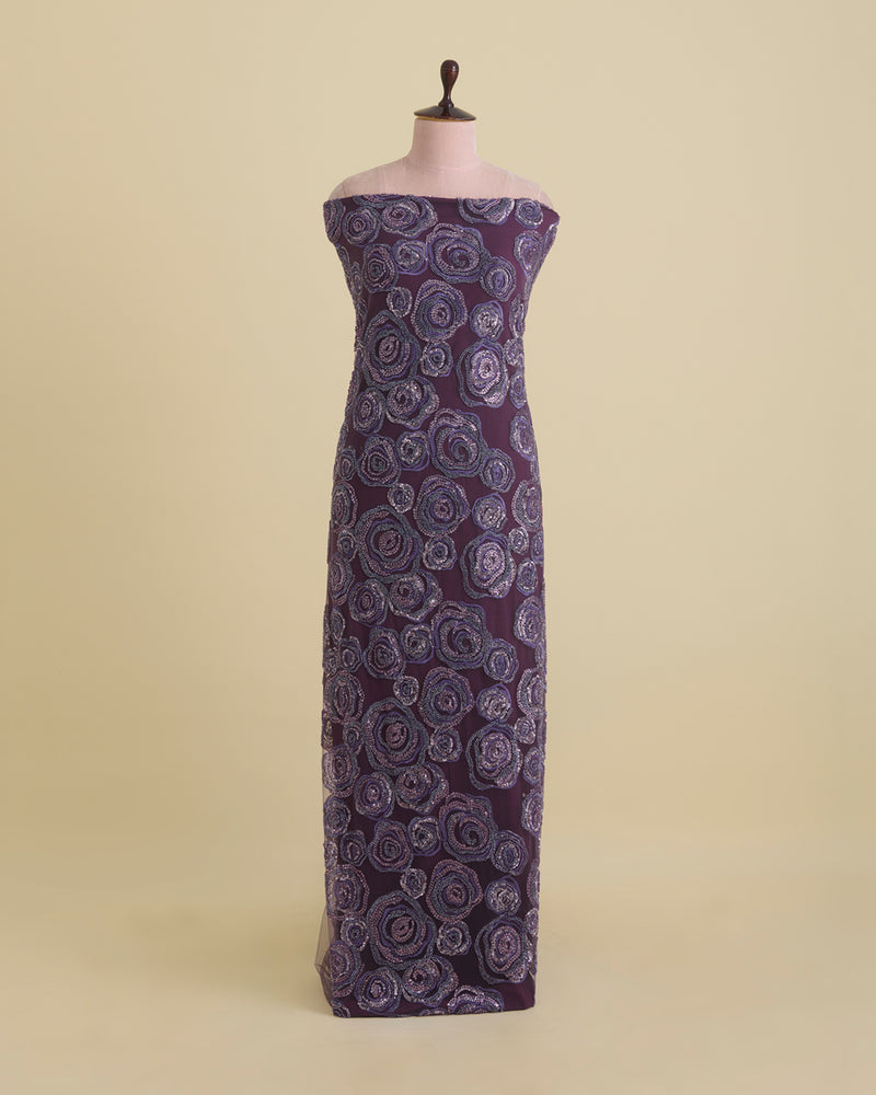 Purple Net Fabric with Sequins & Cut-Dana Jaal