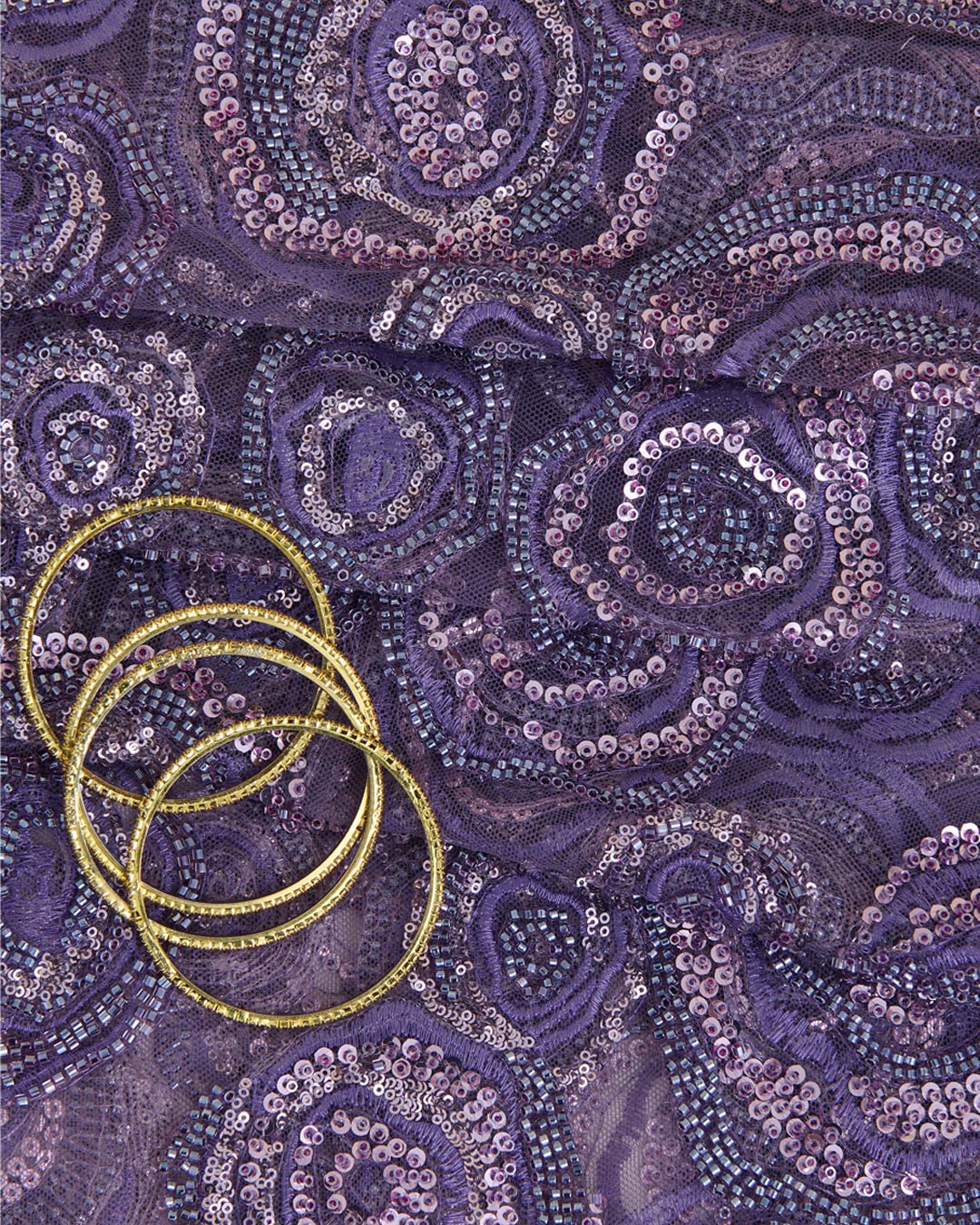 Purple Net Fabric with Sequins & Cut-Dana Jaal