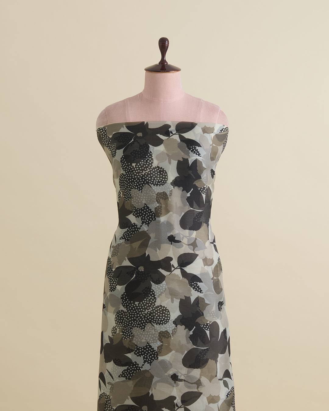 Black Floral Printed Organza Fabric