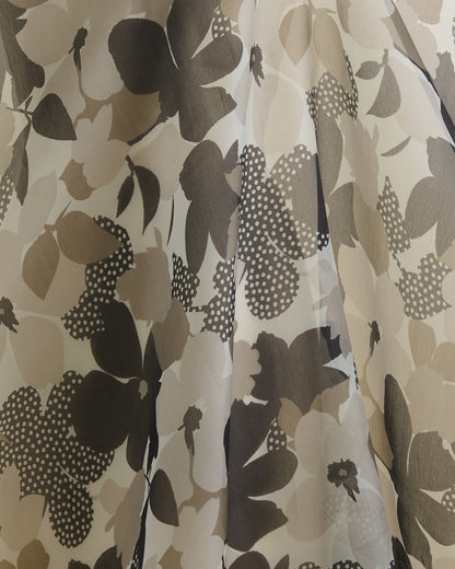 Black Floral Printed Organza Fabric