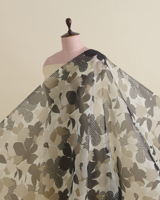 Black Floral Printed Organza Fabric – Lightweight & Sheer