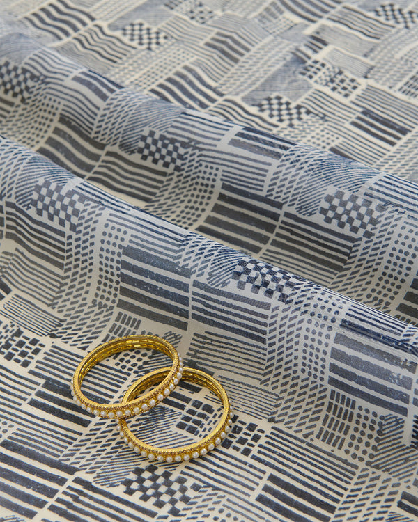 Blue Organza Geometric Printed Fabric