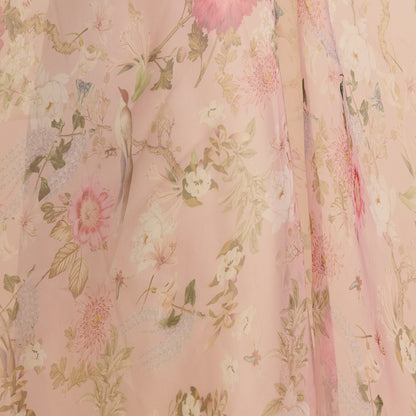 Multi Peach Organza Silk Floral Jaal Printed Fabric