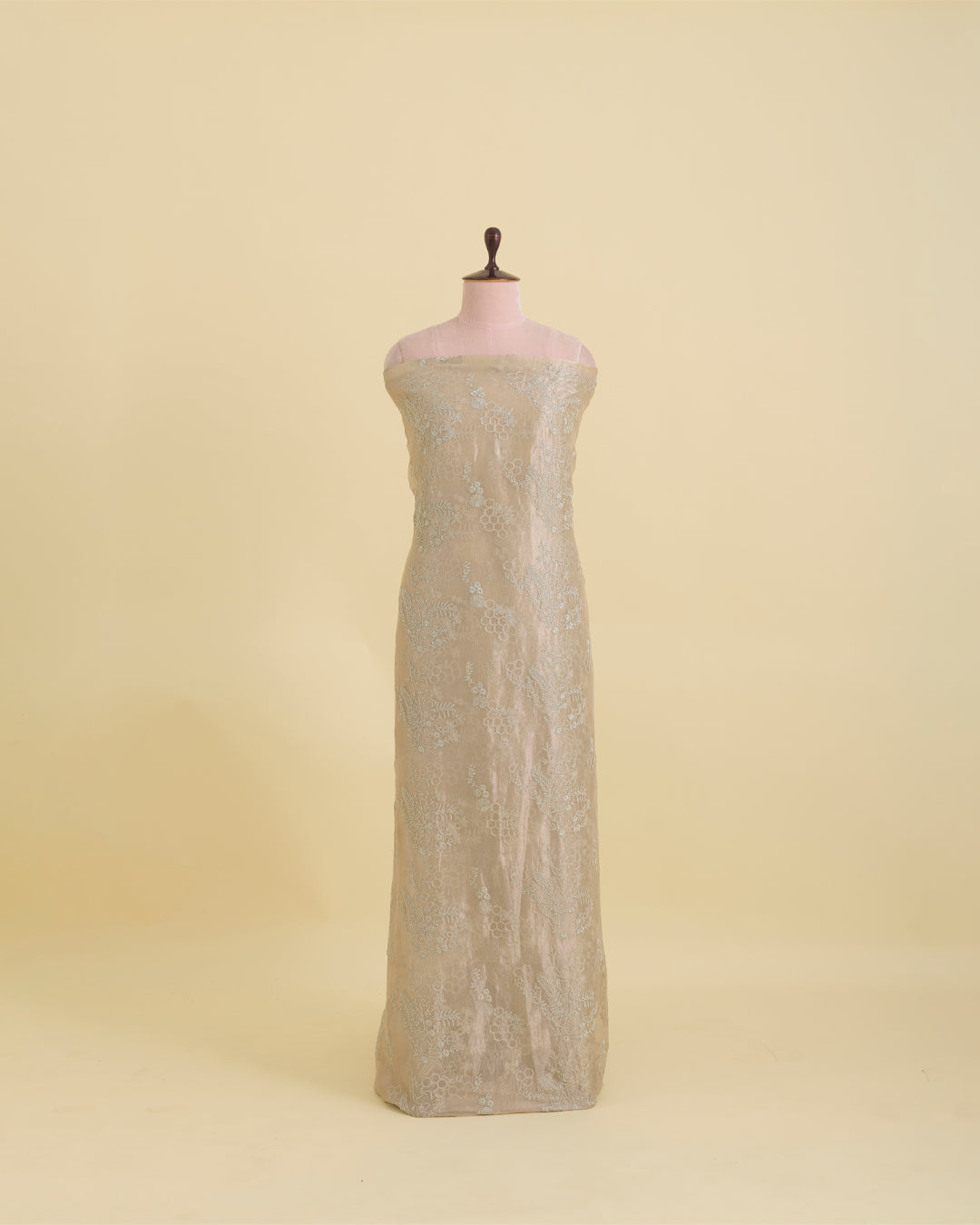 Beige Organza Tissue Kasab Zari & Sequins Buta Fabric