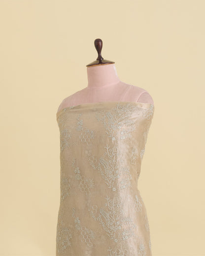 Beige Organza Tissue Kasab Zari & Sequins Buta Fabric