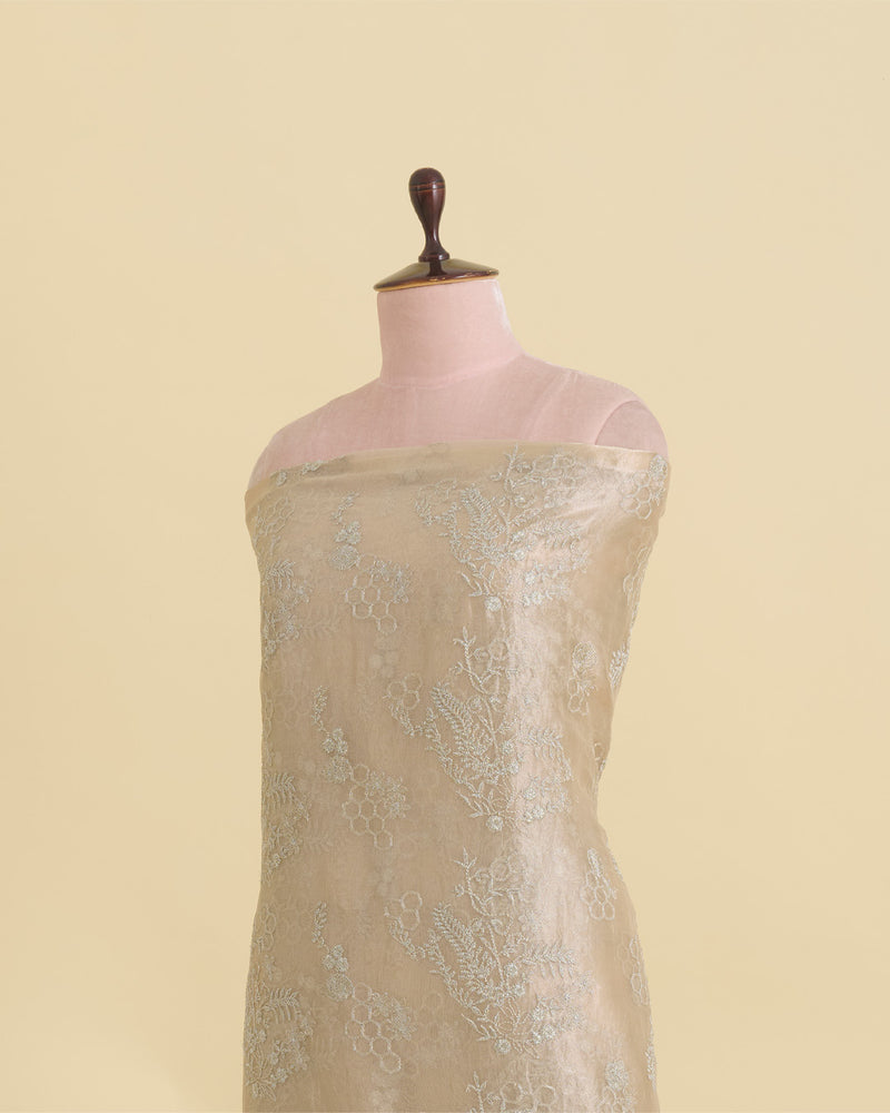 Beige Organza Tissue Kasab Zari & Sequins Buta Fabric