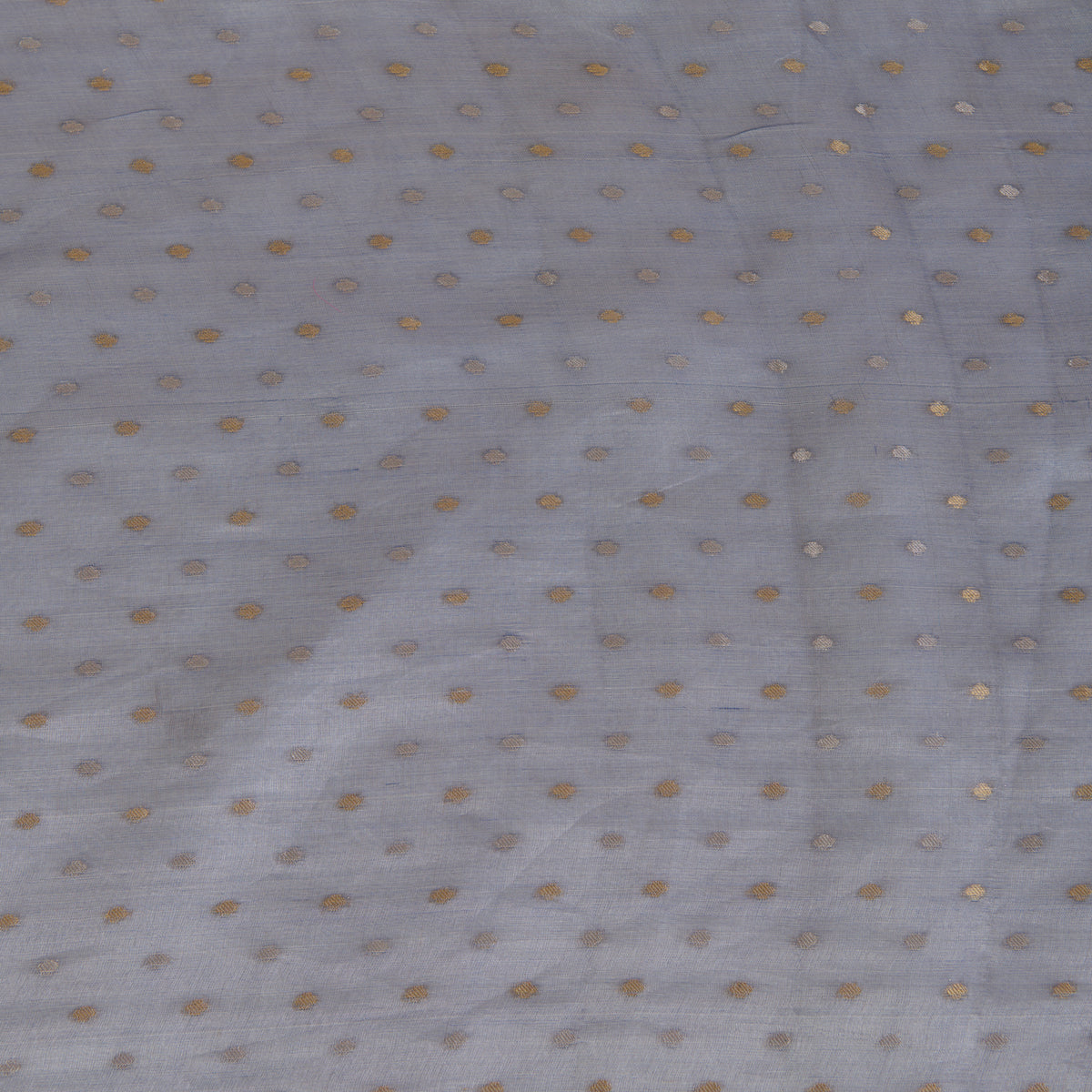 Blue Organza Tissue Polka Dots with Zari Skirt Border Fabric