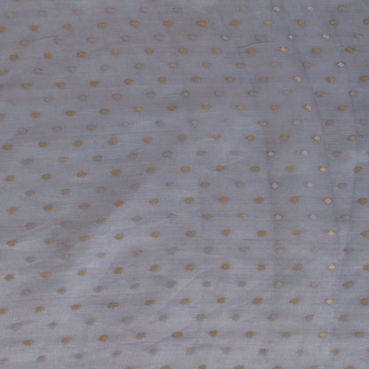 Blue Organza Tissue Polka Dots with Zari Skirt Border Fabric
