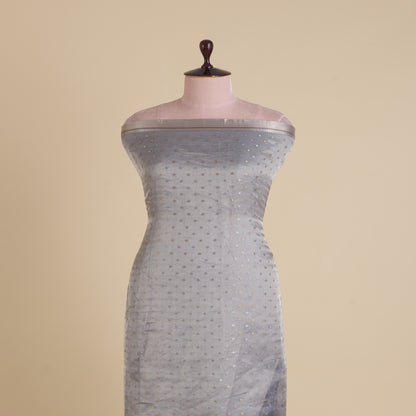 Blue Organza Tissue Polka Dots with Zari Skirt Border Fabric