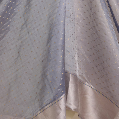 Blue Organza Tissue Polka Dots with Zari Skirt Border Fabric