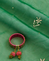 Bottle Green Organza Silk Lucknowi Badla Embroidery Fabric