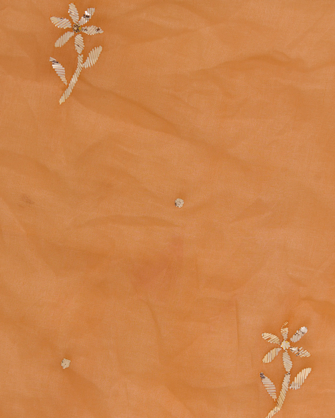 Bright Orange Organza Silk Lucknowi Heavy Badla Embroidery Fabric