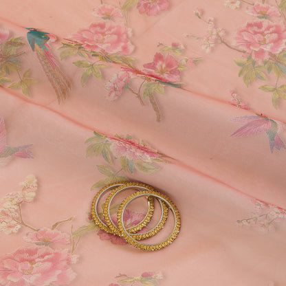 Dusty Peach Organza Silk Floral Figure Printed Fabric