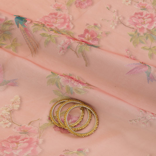 Dusty Peach Organza Silk Floral Figure Printed Fabric
