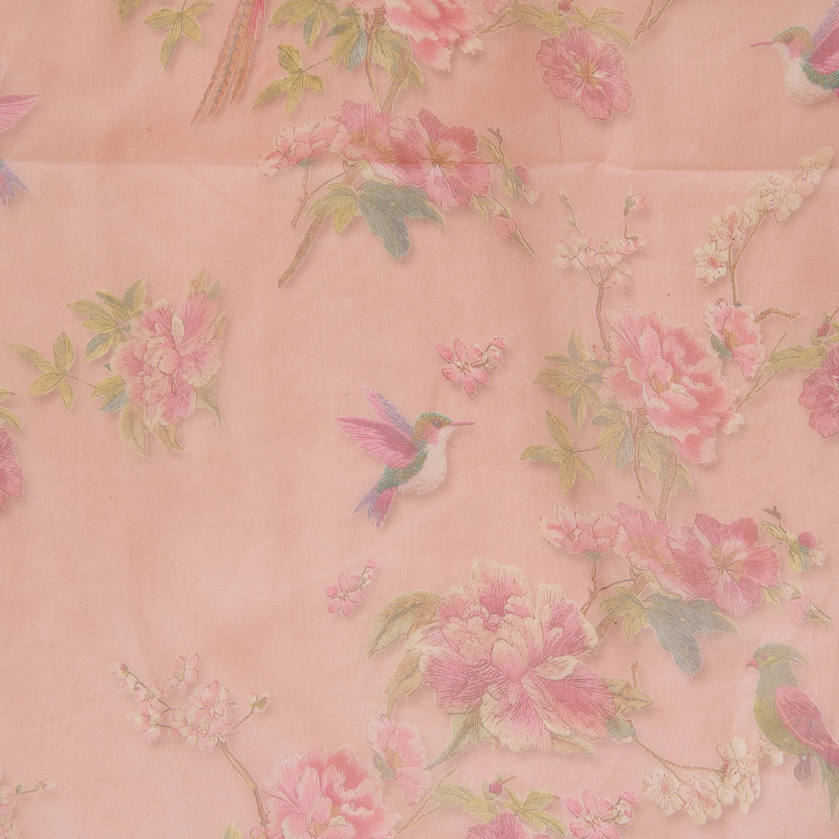 Dusty Peach Organza Silk Floral Figure Printed Fabric