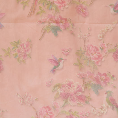 Dusty Peach Organza Silk Floral Figure Printed Fabric