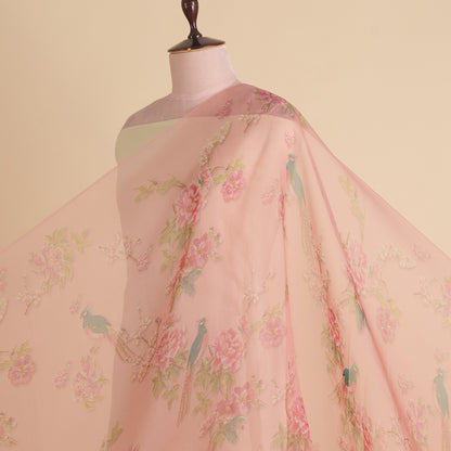 Dusty Peach Organza Silk Floral Figure Printed Fabric
