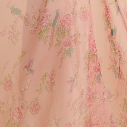 Dusty Peach Organza Silk Floral Figure Printed Fabric