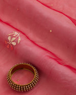 Dark Red Organza Silk Lucknowi Badla Embroidered Fabric