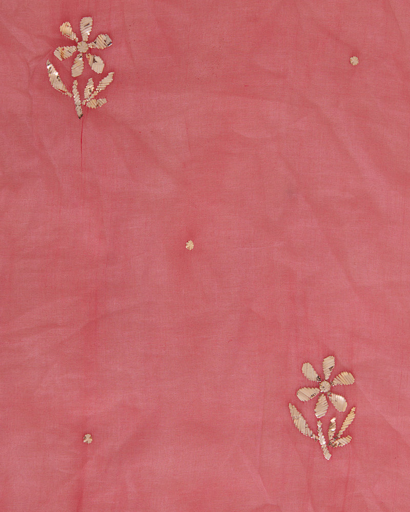 Dark Red Organza Silk Lucknowi Badla Embroidered Fabric