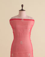 Dark Red Organza Silk Lucknowi Badla Embroidered Fabric