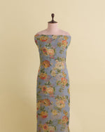 Grey Organza Flower Printed Fabric – Lightweight Sheer Material