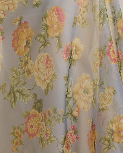 Grey Organza Flower Printed Fabric