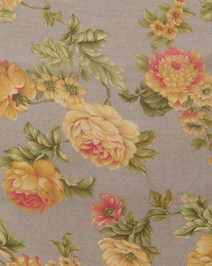 Grey Organza Flower Printed Fabric