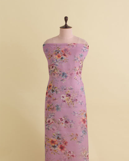 Lavender Floral Printed Organza Fabric