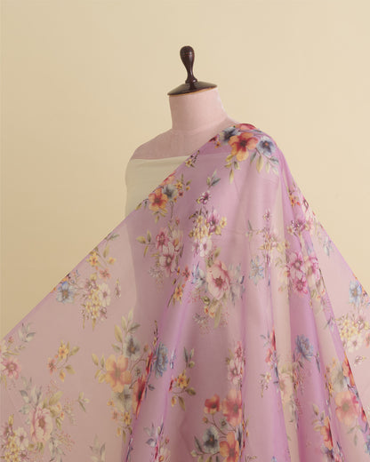 Lavender Floral Printed Organza Fabric