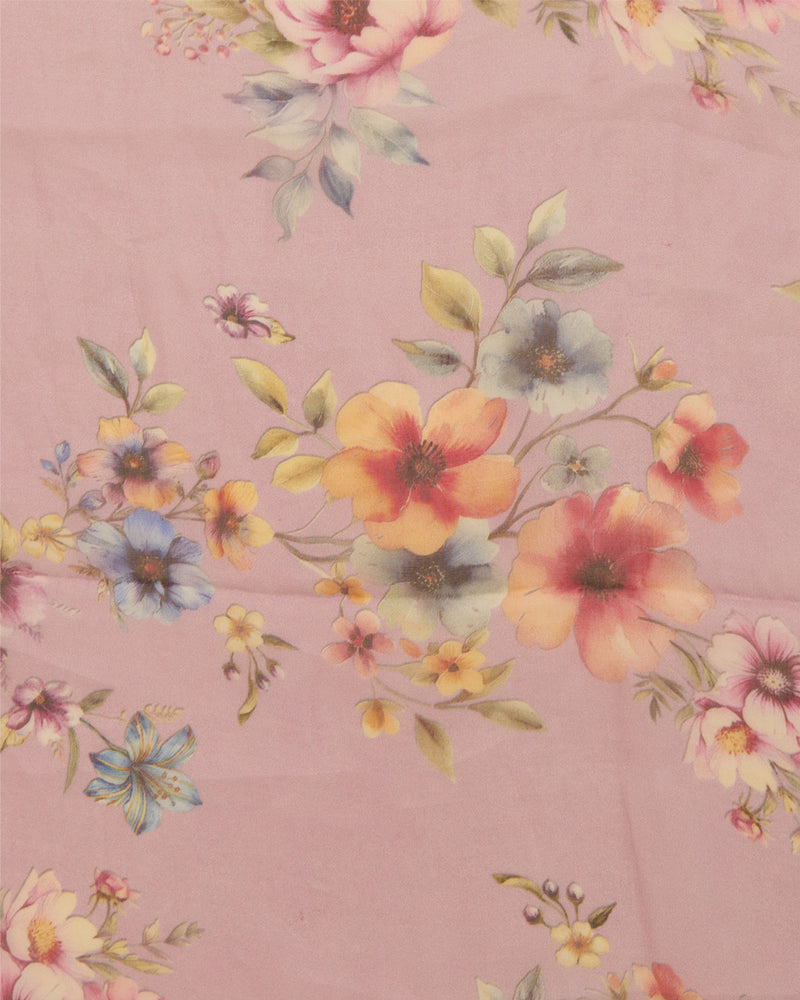 Lavender Floral Printed Organza Fabric – Lightweight Sheer Material