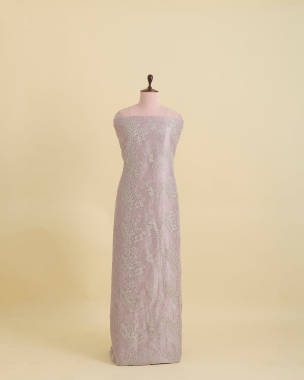 Lilac Organza Tissue Kasab Zari & Sequins Embroidery Buta Fabric