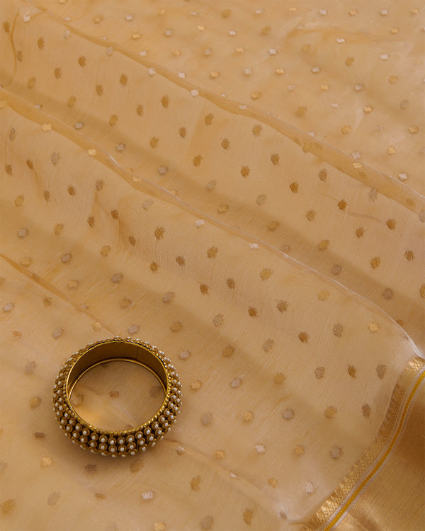 Organza Tissue Fabric with Gold Zari Skirt Border Mustard