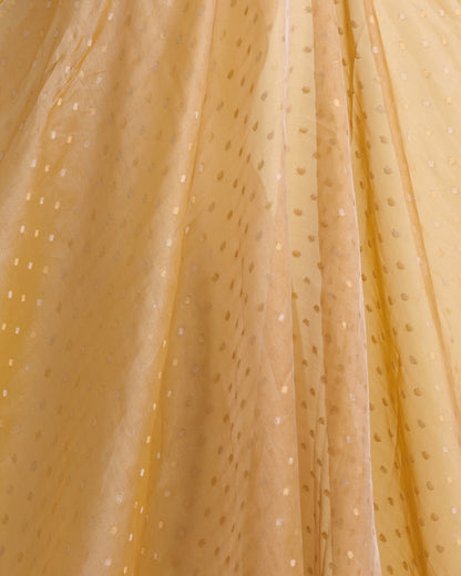 Organza Tissue Fabric with Gold Zari Skirt Border Mustard
