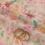 Offwhite Multi Organza Silk Floral Jaal Printed Fabric