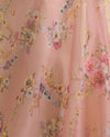 Peach Floral Printed Organza Fabric – Lightweight Sheer Material
