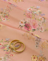 Peach Floral Printed Organza Fabric – Lightweight Sheer Material
