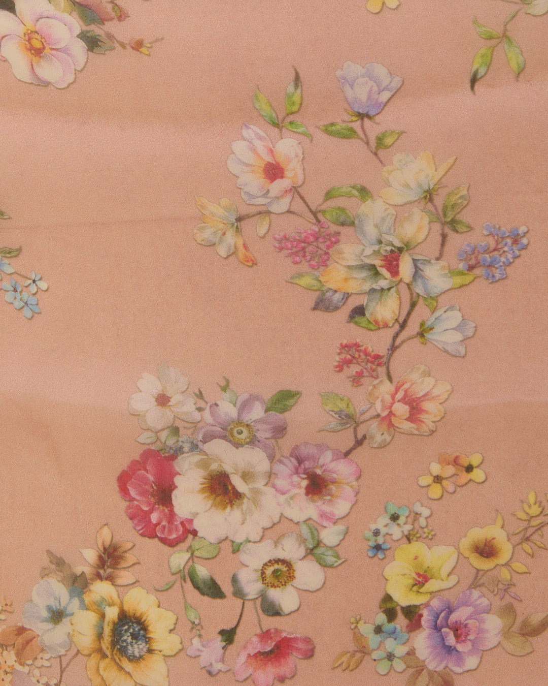 Peach Floral Printed Organza Fabric – Lightweight Sheer Material
