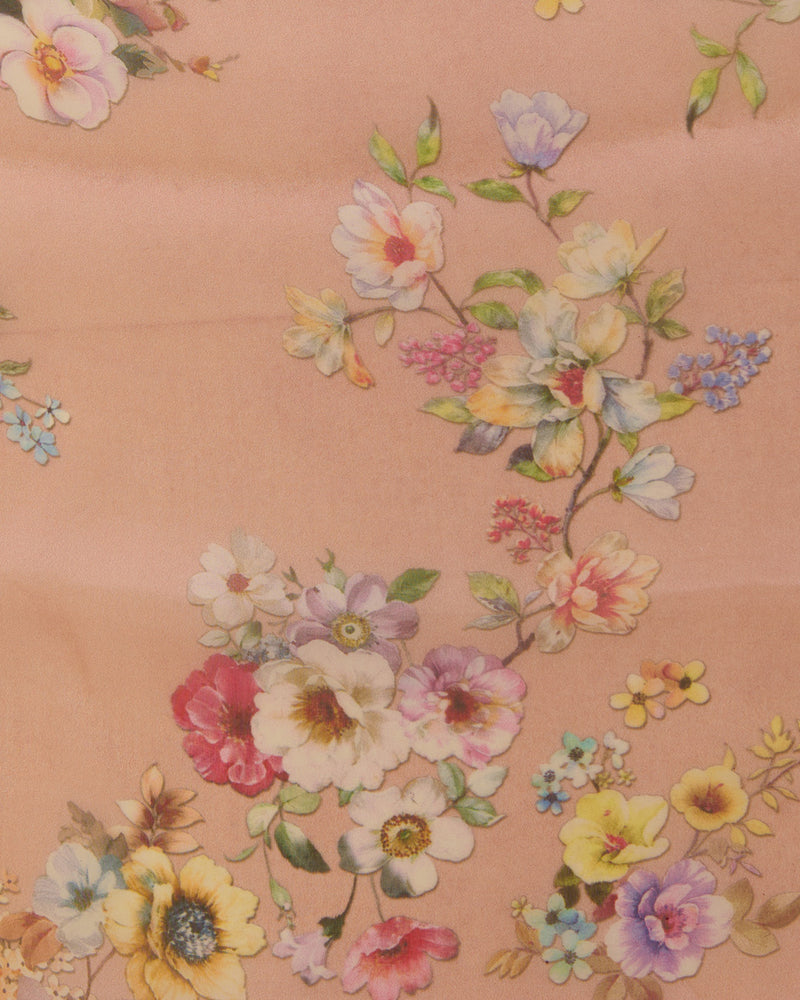 Peach Floral Printed Organza Fabric – Lightweight Sheer Material