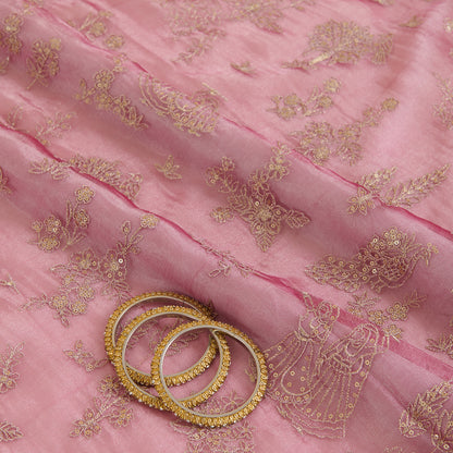 Pink Organza Tissue Kasab Sequin Figure Buta Jaal Fabric