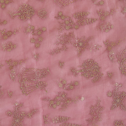 Pink Organza Tissue Kasab Sequin Figure Buta Jaal Fabric