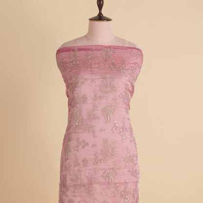 Pink Organza Tissue Kasab Sequin Figure Buta Jaal Fabric