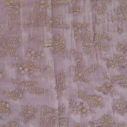 Purple Organza Tissue Kasab Sequin Figure Buta Jaal Fabric