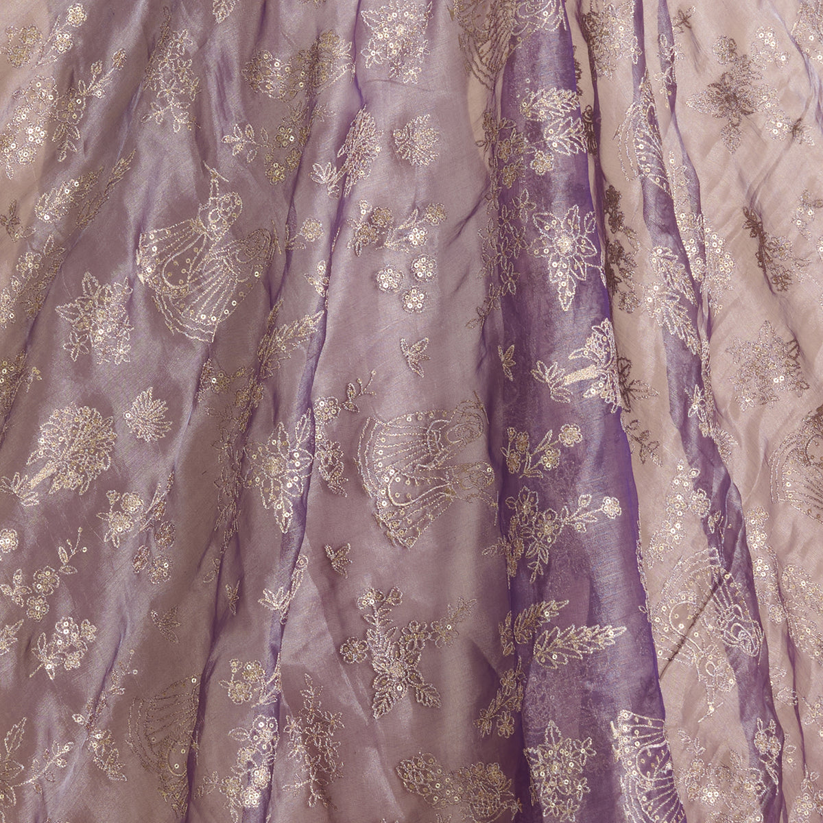 Purple Organza Tissue Kasab Sequin Figure Buta Jaal Fabric