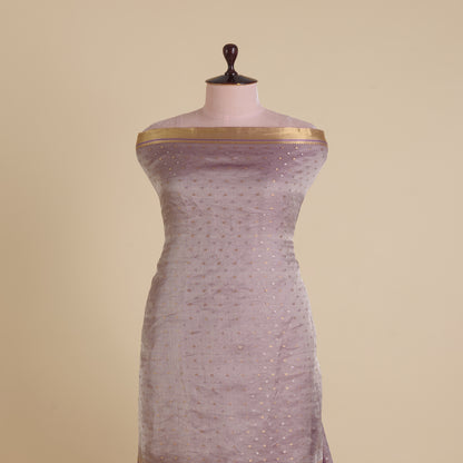 Purple Organza Tissue Polka Dots with Gold Zari Skirt Border Fabric