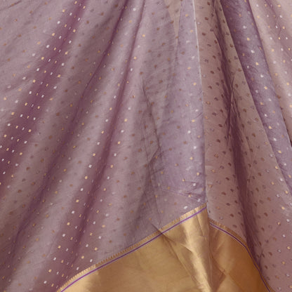 Purple Organza Tissue Polka Dots with Gold Zari Skirt Border Fabric