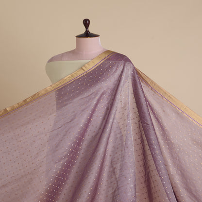 Purple Organza Tissue Polka Dots with Gold Zari Skirt Border Fabric