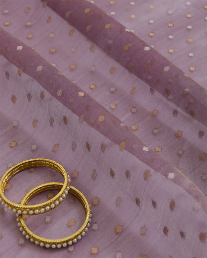 Purple Organza Tissue with Polka Dots & Gold Zari Skirt Border